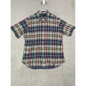 Ralph Lauren Mens White/Blue Checkered Short Sleeve Button Down Shirt Size Large